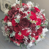 Burgundy, Wine, and Red Bouquet with Baby's Breath and Greenery