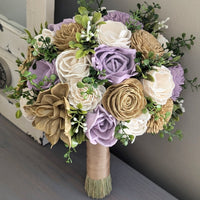 Lilac, Dark Gold, and Ivory Bouquet with Mixed Greenery