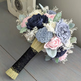 Navy, Blush, Slate, Dusty Blue, and Ivory Bouquet with Lamb's Ear and Baby's Breath