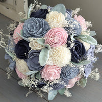 Navy, Blush, Slate, Dusty Blue, and Ivory Bouquet with Lamb's Ear and Baby's Breath