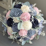 Navy, Blush, Slate, Dusty Blue, and Ivory Bouquet with Lamb's Ear and Baby's Breath