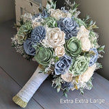 Dusty Blue, Sage, and Ivory Bouquet with Baby's Breath and Greenery