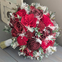 Burgundy, Wine, and Red Bouquet with Baby's Breath and Greenery