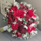 Burgundy, Wine, and Red Bouquet with Baby's Breath and Greenery