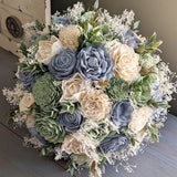 Dusty Blue, Sage, and Ivory Bouquet with Baby's Breath and Greenery