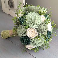 Dark Green, Olive, Sage, and Ivory Bouquet with Mixed Greenery