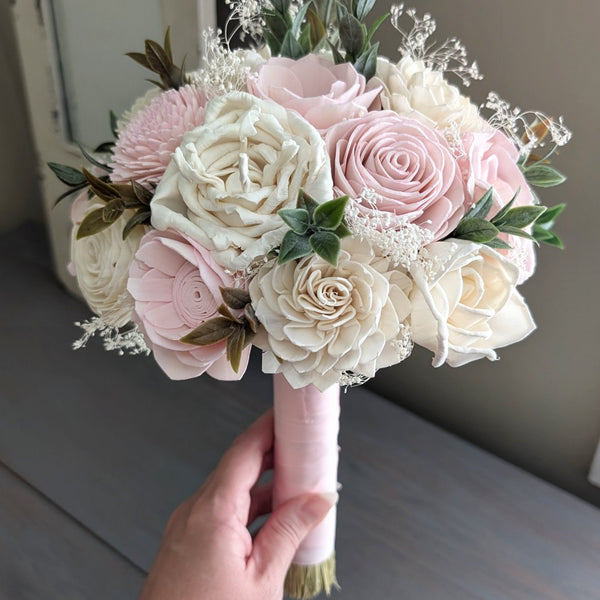 Ready to Ship Blush and Ivory Bouquet with Baby's Breath and Greenery