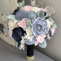 Navy, Blush, Slate, Dusty Blue, and Ivory Bouquet with Lamb's Ear and Baby's Breath