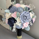 Navy, Blush, Slate, Dusty Blue, and Ivory Bouquet with Lamb's Ear and Baby's Breath