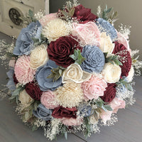 Dusty Blue, Burgundy, Blush, and Ivory Bouquet with Baby's Breath and Greenery