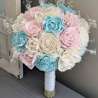 Light Blue, Blush, and Ivory Bouquet with Baby's Breath