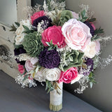 Pink, Plum, Blush, Olive, and Ivory Bouquet with Baby's Breath and Greenery