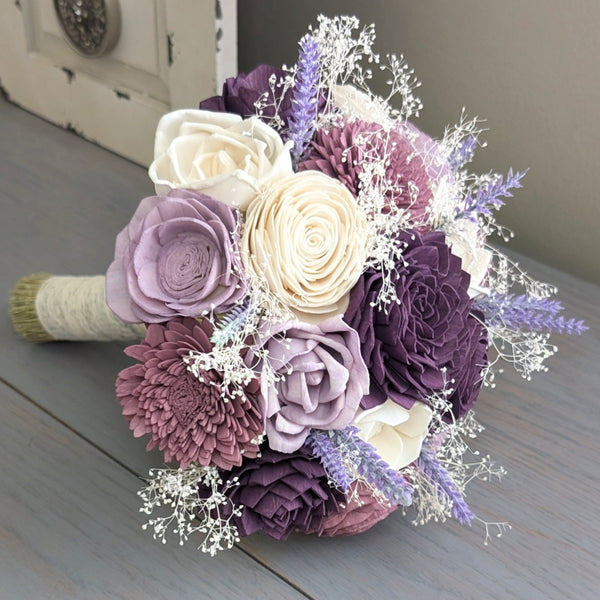 Mauve, Plum, Lilac, and Ivory Bouquet with Lavender and Baby's Breath
