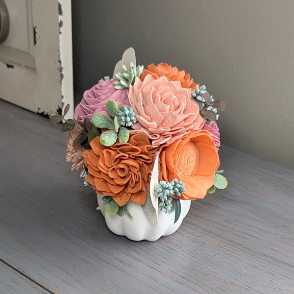 Small White Floral Pumpkin