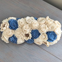 Ready to Ship - Electric Current Burned Centerpiece Box with Steel Blue and Ivory Flowers