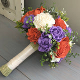 Burnt Orange, Purple, and Ivory Bouquet with Mixed Greenery