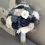 Ready to Ship - Navy, Charcoal, and White Bouquet with Baby's Breath