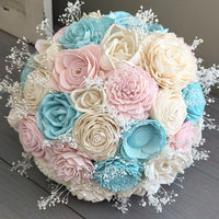 Light Blue, Blush, and Ivory Bouquet with Baby's Breath
