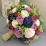 Navy, Burgundy, Mauve, and Ivory Bouquet with Mixed Greenery