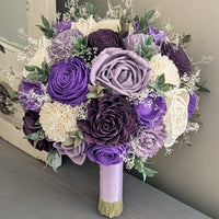 Purple, Lilac, Plum, and Ivory Bouquet with Baby's Breath and Greenery