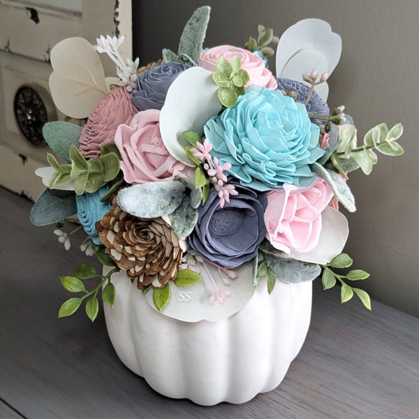 Large White Floral Pumpkin