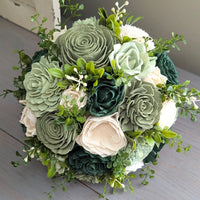 Dark Green, Olive, Sage, and Ivory Bouquet with Mixed Greenery