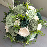 Dark Green, Olive, Sage, and Ivory Bouquet with Mixed Greenery