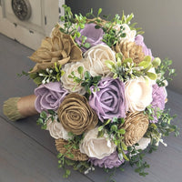 Lilac, Dark Gold, and Ivory Bouquet with Mixed Greenery