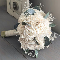 Ready to Ship - Ivory Bouquet with Baby's Breath and Eucalyptus Greenery