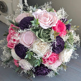 Pink, Plum, Blush, Olive, and Ivory Bouquet with Baby's Breath and Greenery