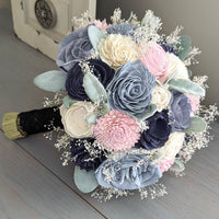 Navy, Blush, Slate, Dusty Blue, and Ivory Bouquet with Lamb's Ear and Baby's Breath