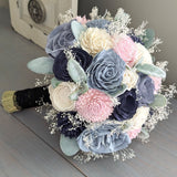 Navy, Blush, Slate, Dusty Blue, and Ivory Bouquet with Lamb's Ear and Baby's Breath