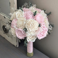 Blush and Ivory Bouquet with Baby's Breath and Greenery