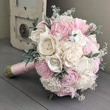 Blush and Ivory Bouquet with Baby's Breath and Greenery