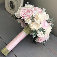 Blush and Ivory Bouquet with Baby's Breath and Greenery