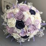 Lilac and Ivory with Navy Accents Bouquet with Lavender and Baby's Breath