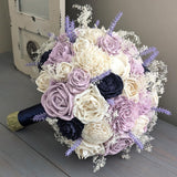 Lilac and Ivory with Navy Accents Bouquet with Lavender and Baby's Breath