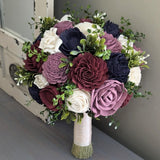 Navy, Burgundy, Mauve, and Ivory Bouquet with Mixed Greenery