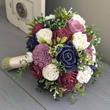 Navy, Burgundy, Mauve, and Ivory Bouquet with Mixed Greenery