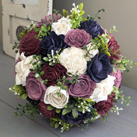 Navy, Burgundy, Mauve, and Ivory Bouquet with Mixed Greenery