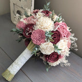 Burgundy, Pinkish Mauve, Dusty Rose, and Ivory Bouquet with Baby's Breath and Greenery