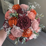 Ready to Ship - Burgundy, Rust, Dusty Rose, and Dark Coral Bouquet with Baby's Breath and Greenery