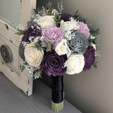 Plum, Charcoal, Lilac, and Ivory Bouquet with Baby's Breath and Greenery