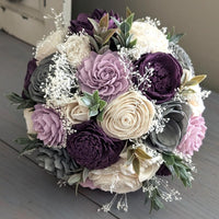 Plum, Charcoal, Lilac, and Ivory Bouquet with Baby's Breath and Greenery