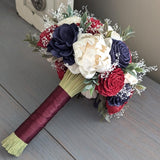 Navy, Wine, and Ivory Bouquet with Baby's Breath and Greenery