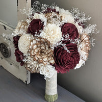 Burgundy, Natural, and Ivory Bouquet with Baby's Breath