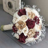 Burgundy, Natural, and Ivory Bouquet with Baby's Breath