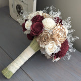 Burgundy, Natural, and Ivory Bouquet with Baby's Breath