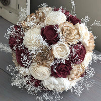 Burgundy, Natural, and Ivory Bouquet with Baby's Breath