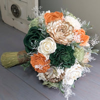 Meadow, Terra Cotta, Dark Green, Natural, and Ivory Bouquet with Baby's Breath and Greenery